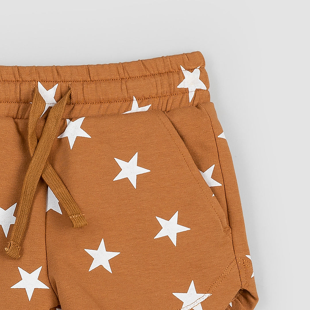 Star Spangled Print on Bronze Girls' Terry Shorts - Pink & Blue Kidz Clothing