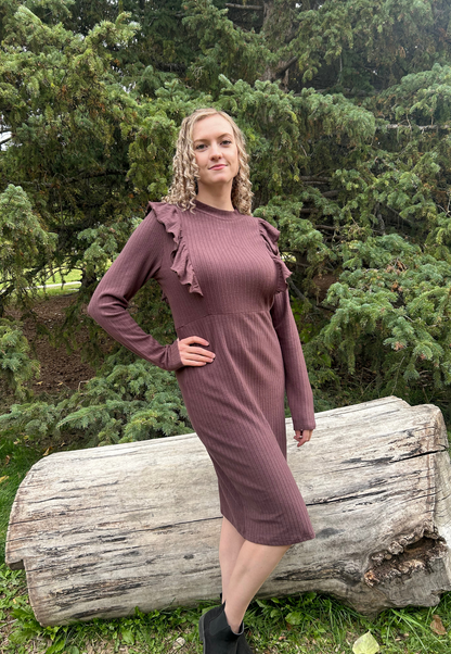 Chocolate Brown Ruffle Maternity Dress