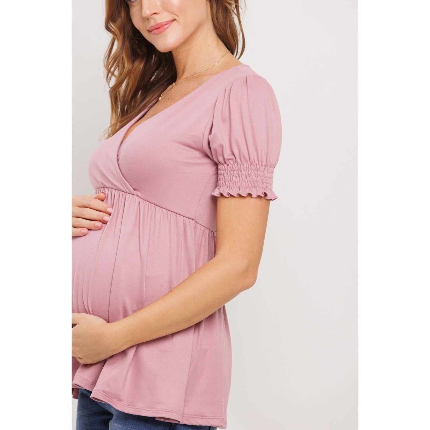 Coming Soon | Hello Miz - Surplice Smocked Sleeve Maternity Nursing Top - Pink & Blue Kidz Clothing