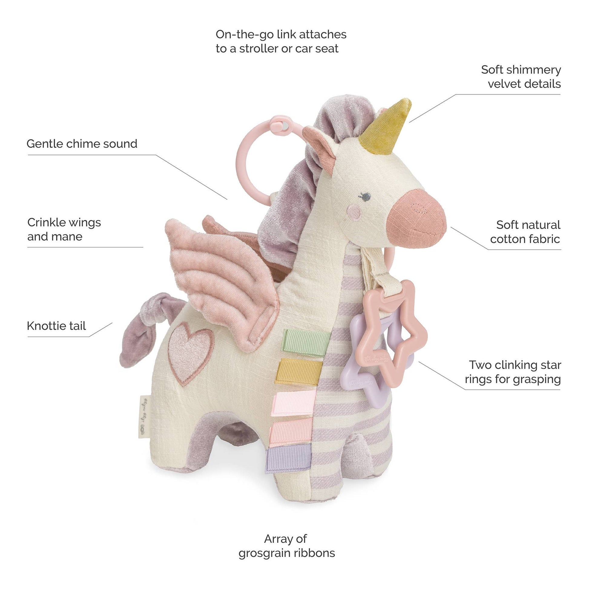 Coming Soon | Bespoke Link & Love™ Activity Plush & Teether Toy - Pegasus - Pink & Blue Kidz Clothing