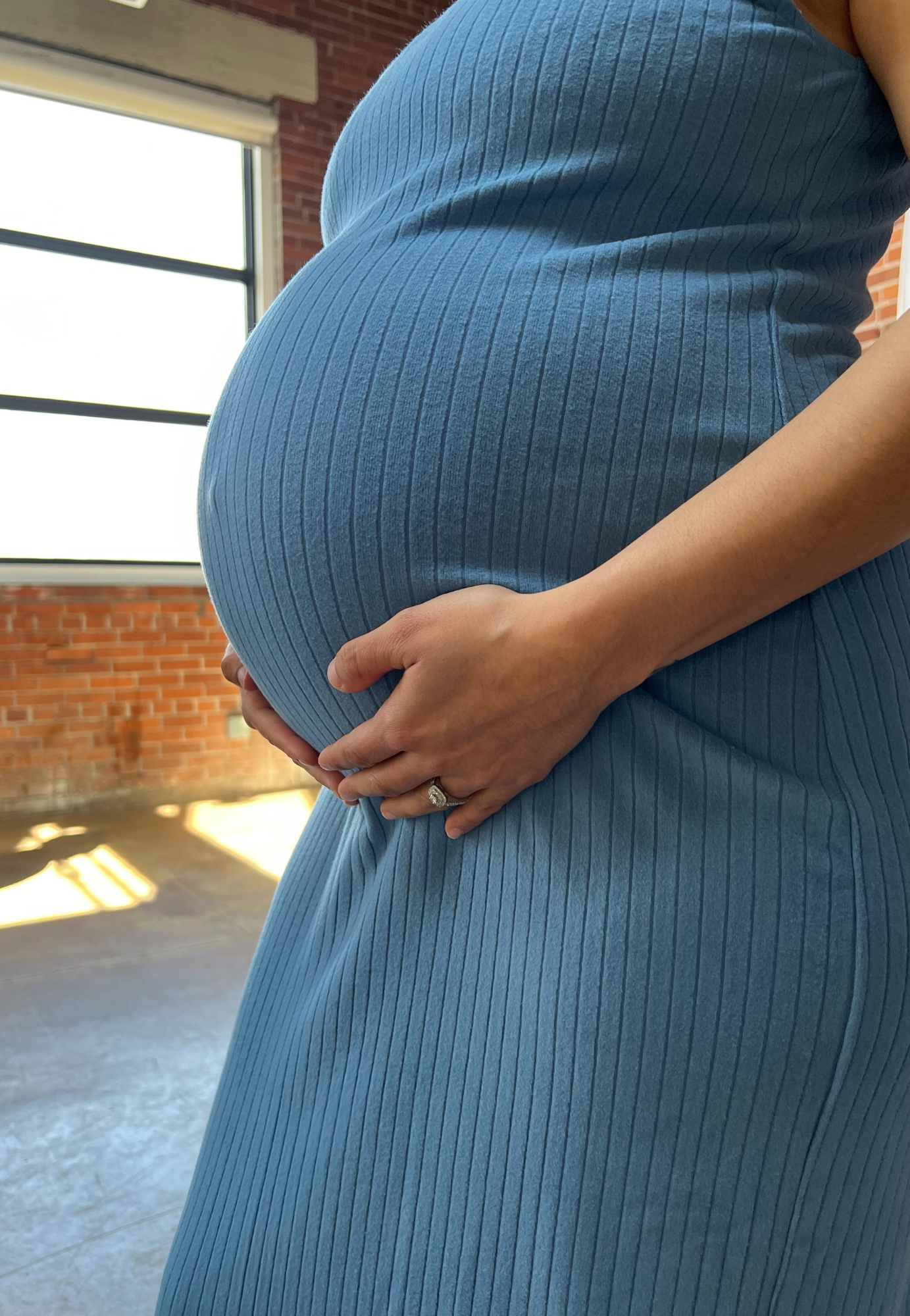 Baby Blue Ruffle Sleeve Ribbed Maternity Dress