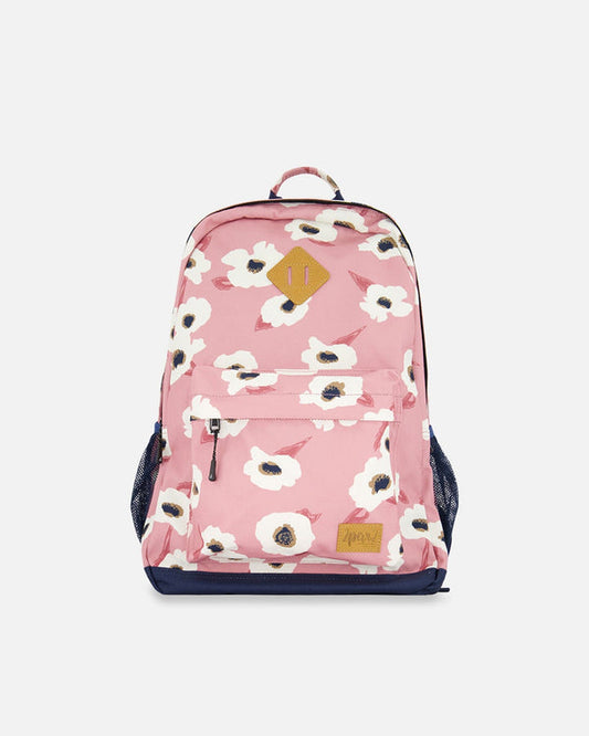 Backpack Pink Printed Off White Flowers - 25L