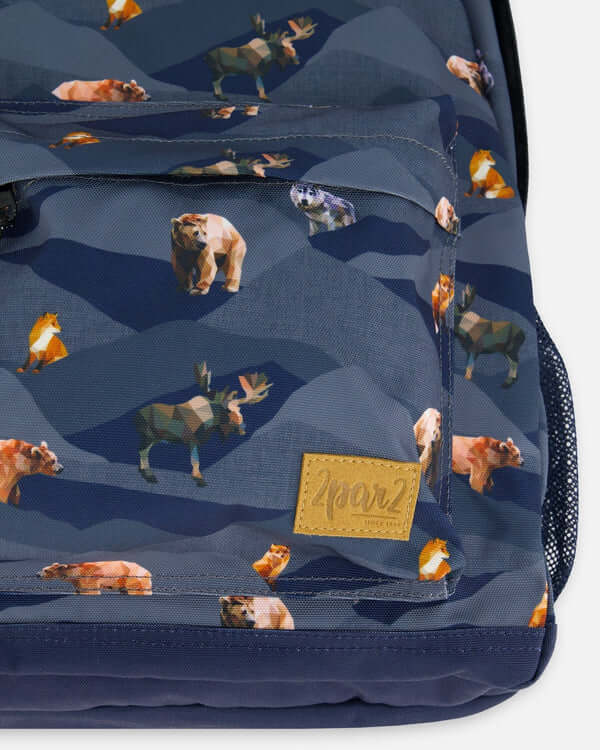 Backpack Navy Printed Mountains Animals - 25L