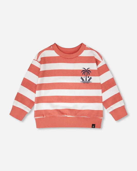 French Terry Sweatshirt Brick And White Stripes