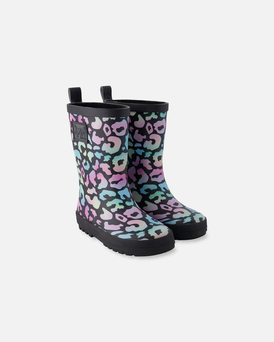 Rain Boots In Natural Rubber Black Animal Print