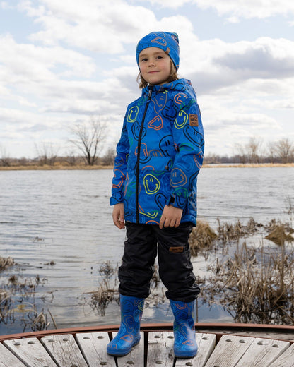 Rain Boots In Natural Rubber Blue Smiley Print