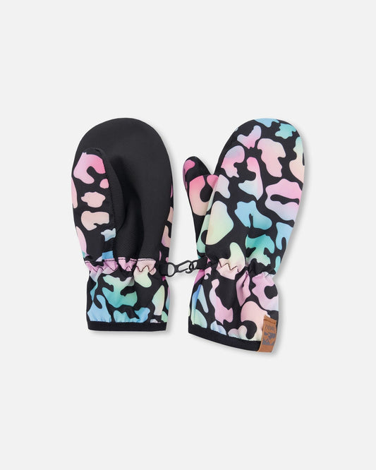 Mid-Season Mittens In Recycled Polyester Black Animal Print