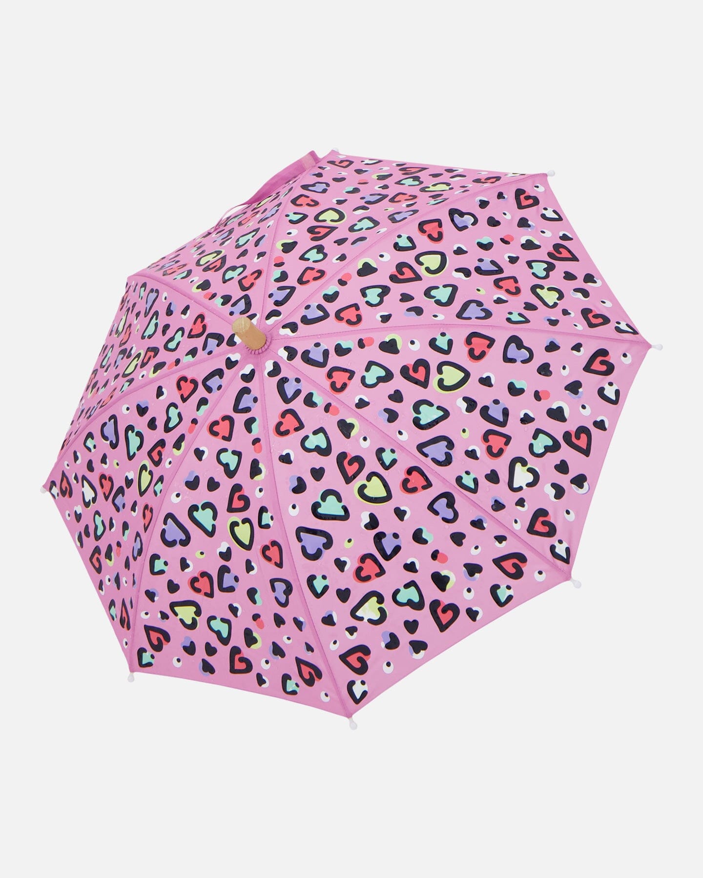 Pink rain jumpsuit with color-changing hearts print