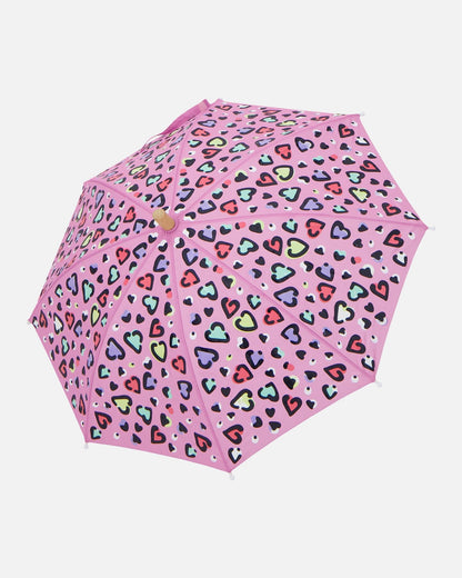 Pink rain jumpsuit with color-changing hearts print