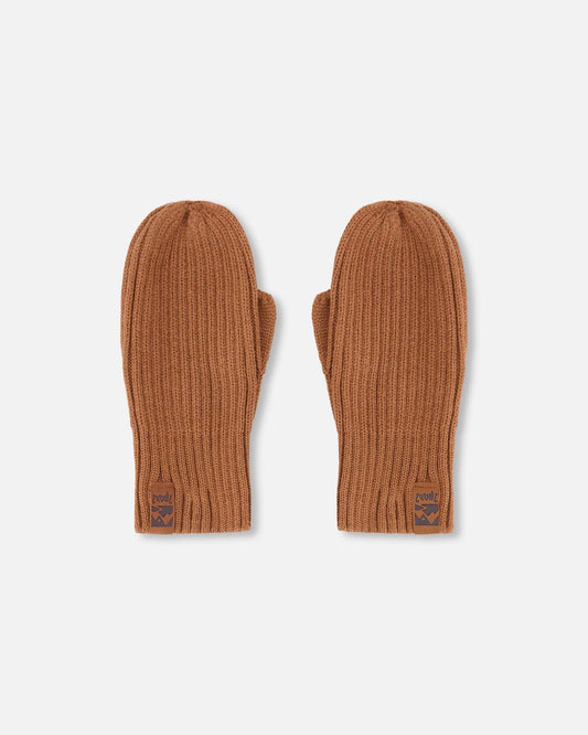 Ribbed Knit Mittens Brown
