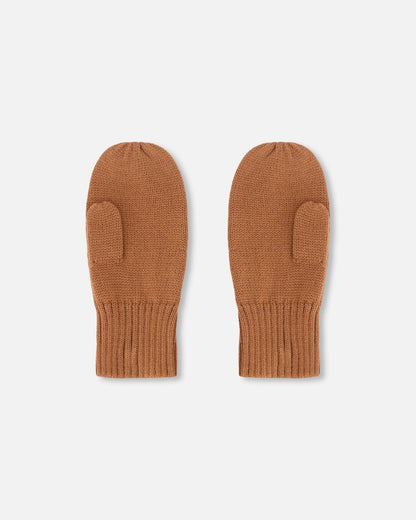 Ribbed Knit Mittens Brown