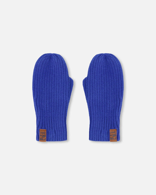 Ribbed Knit Mittens Royal Blue