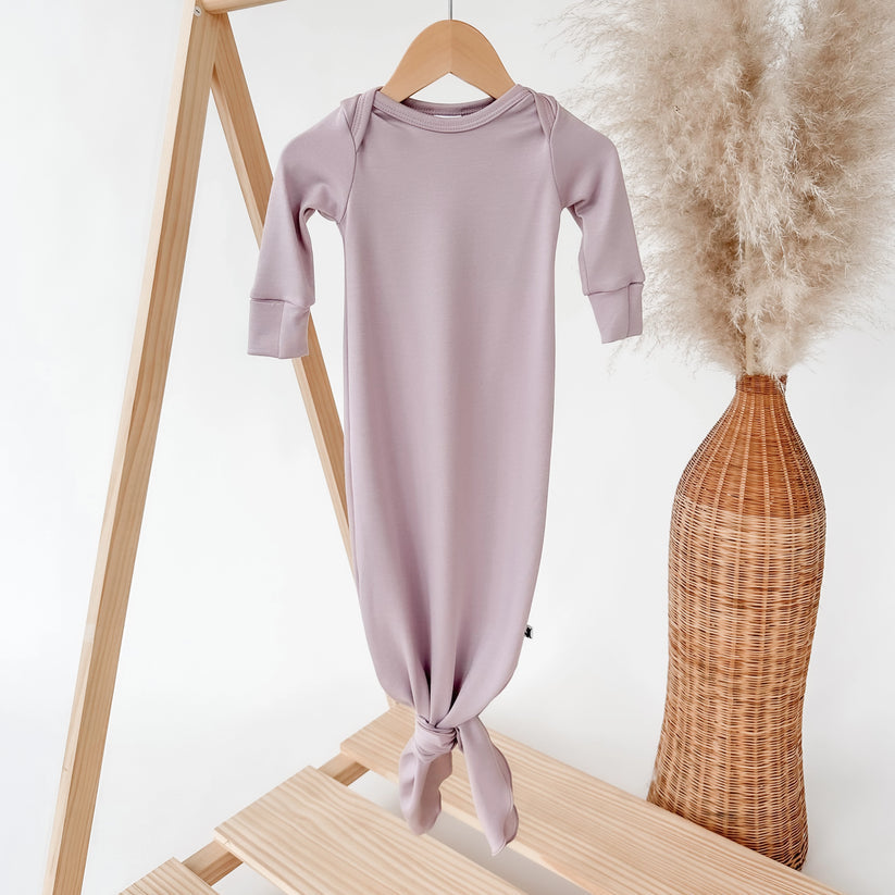BABY BAMBOO KNOTTED GOWN | MAUVE 0/6M - Pink & Blue Kidz Clothing