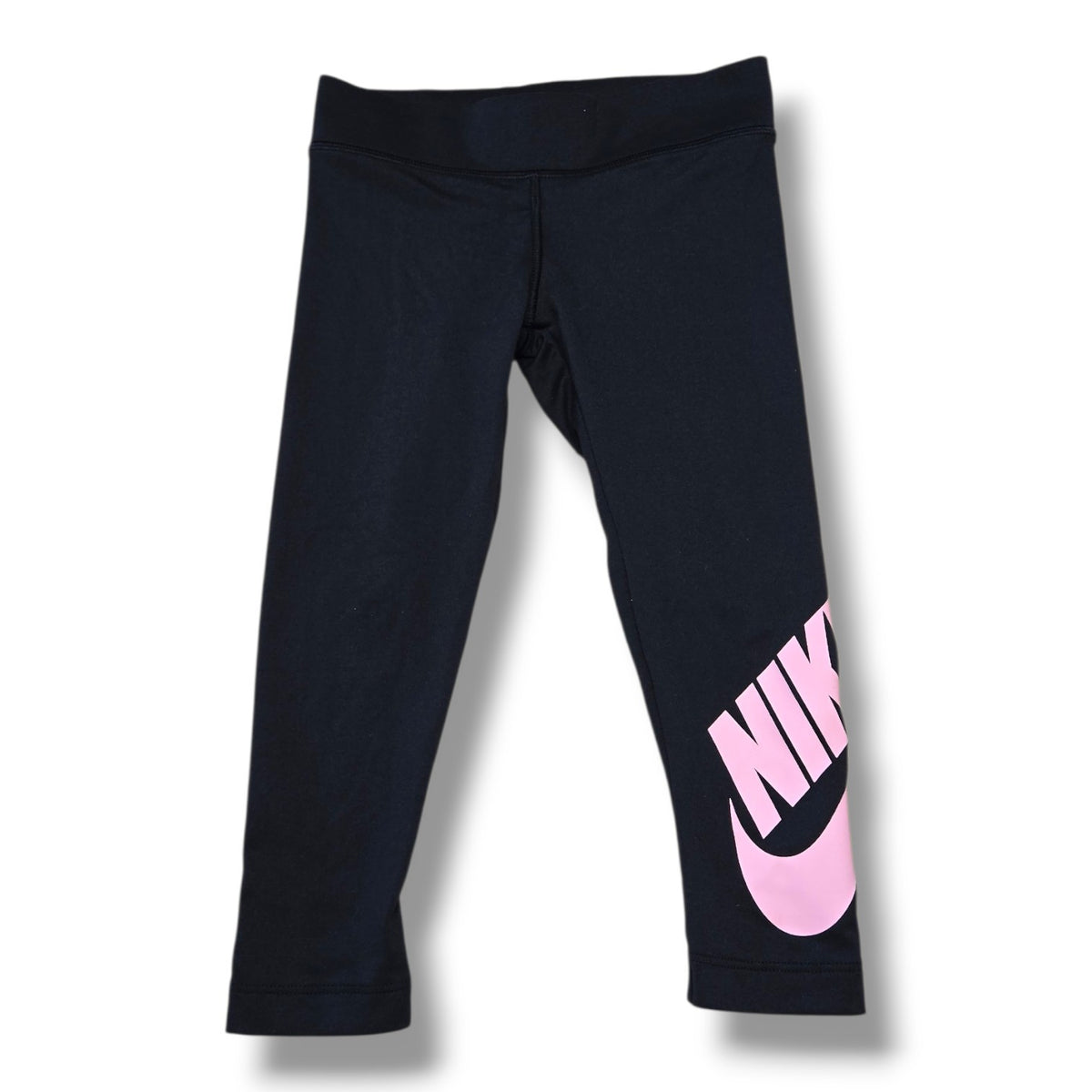 Nike Black & Pink Logo Capri Leggings | 4/5Y | Pre-loved Quality