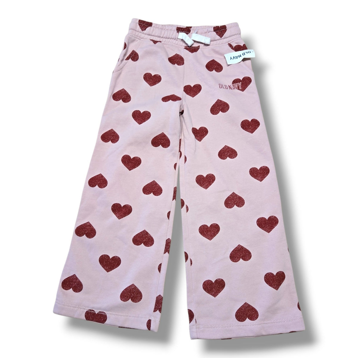 Old Navy | Pink Heart Print Wide-Leg Sweatpants | 4T | Pre-loved Quality