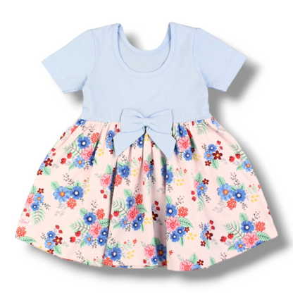 Coming Soon | RuffleButts | Short Sleeve Twirl Dress | Floral - Pink & Blue Kidz Clothing