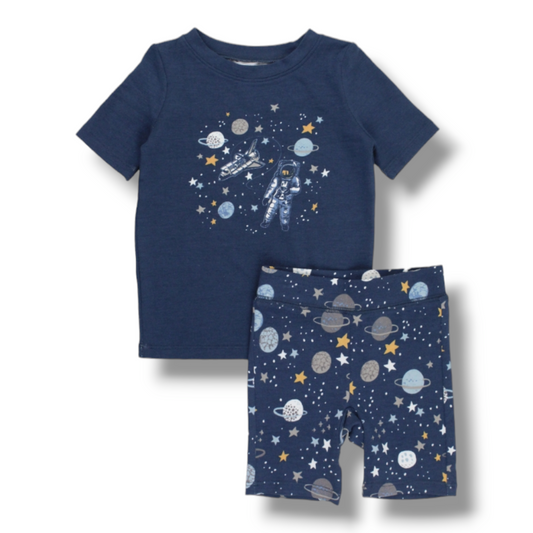 Coming Soon | RuffleButts | Pajama Set | Spacewalk - Pink & Blue Kidz Clothing