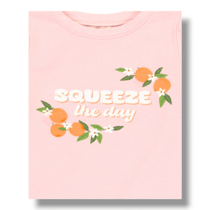 Coming Soon | RuffleButts | Squeeze the Day Girls Shorts Pajama Set - Pink & Blue Kidz Clothing