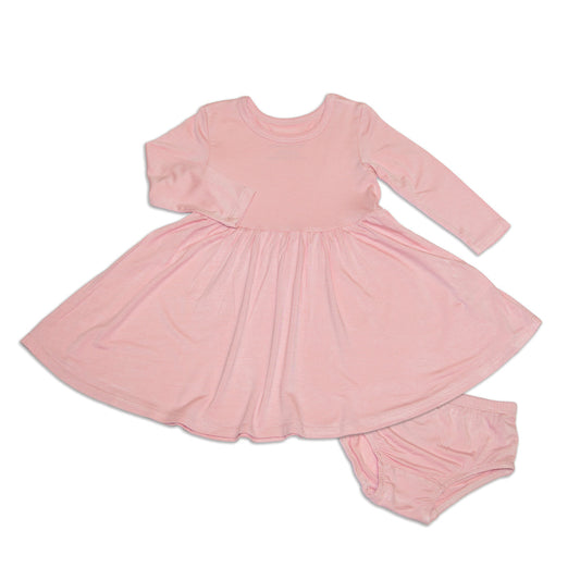 Bamboo Jersey Long Sleeve Twirl Dress w/ Bloomer (Coral Blush)
