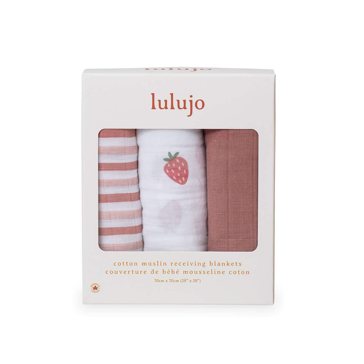 3pk Muslin Receiving Blankets - Strawberries - Pink & Blue Kidz Clothing
