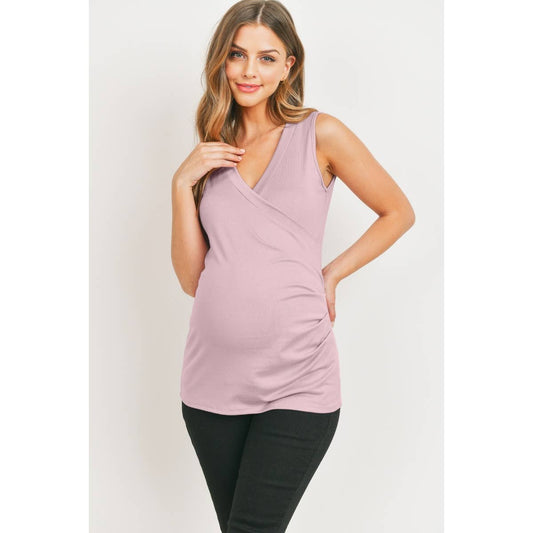 Coming Soon | Ruched Wrap Maternity Nursing Jersey Tank Top - Pink & Blue Kidz Clothing