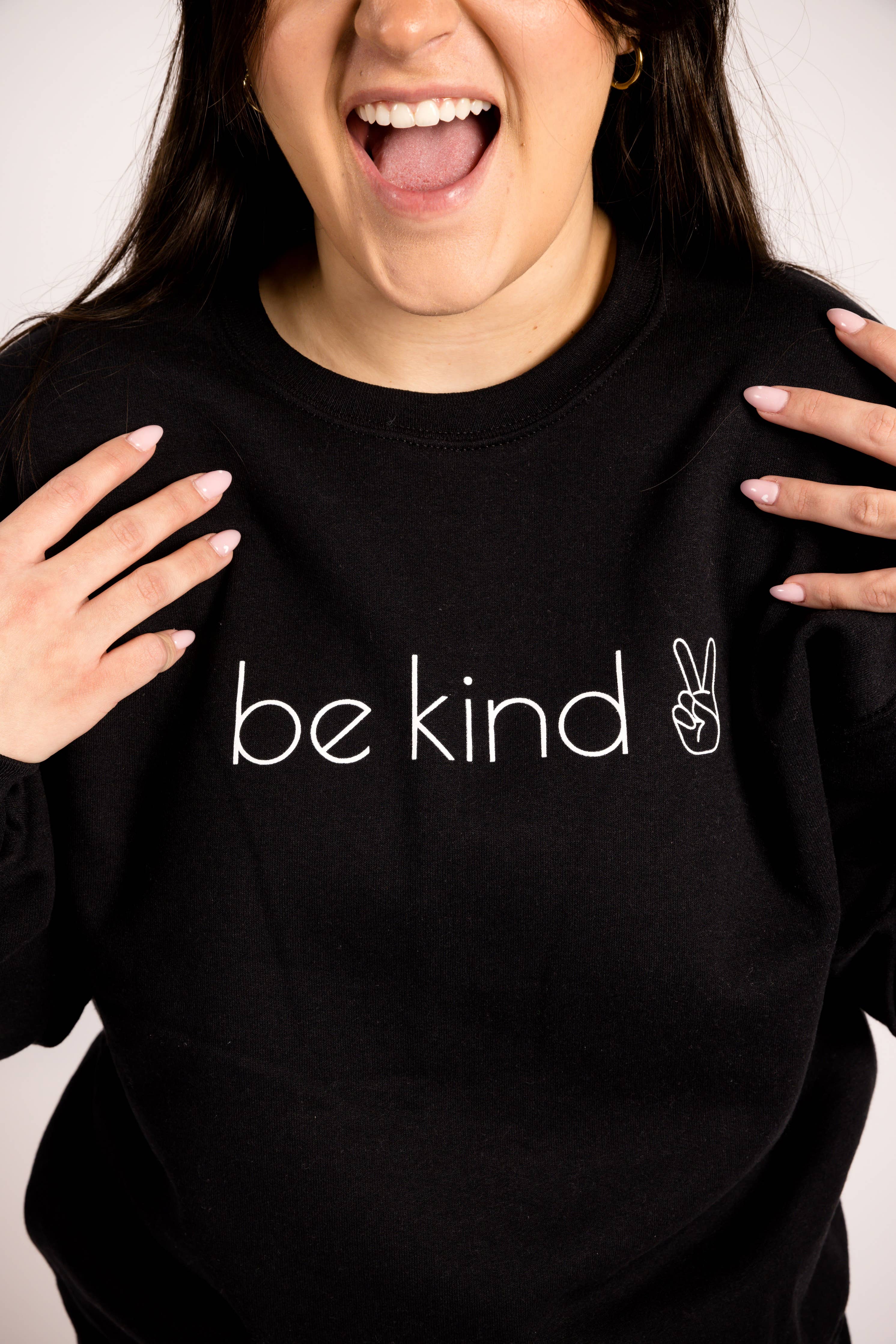 Be Kind Crewneck Sweatshirt: Black - Pink & Blue Kidz Clothing