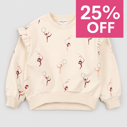 Gymnast Print on Birch Long-Sleeve Top