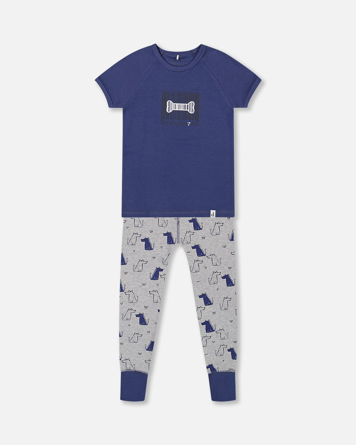 Deux Par Deux | Organic Cotton Two Piece Pajama Set Grey Mix Printed Dogs - Pink & Blue Kidz Clothing