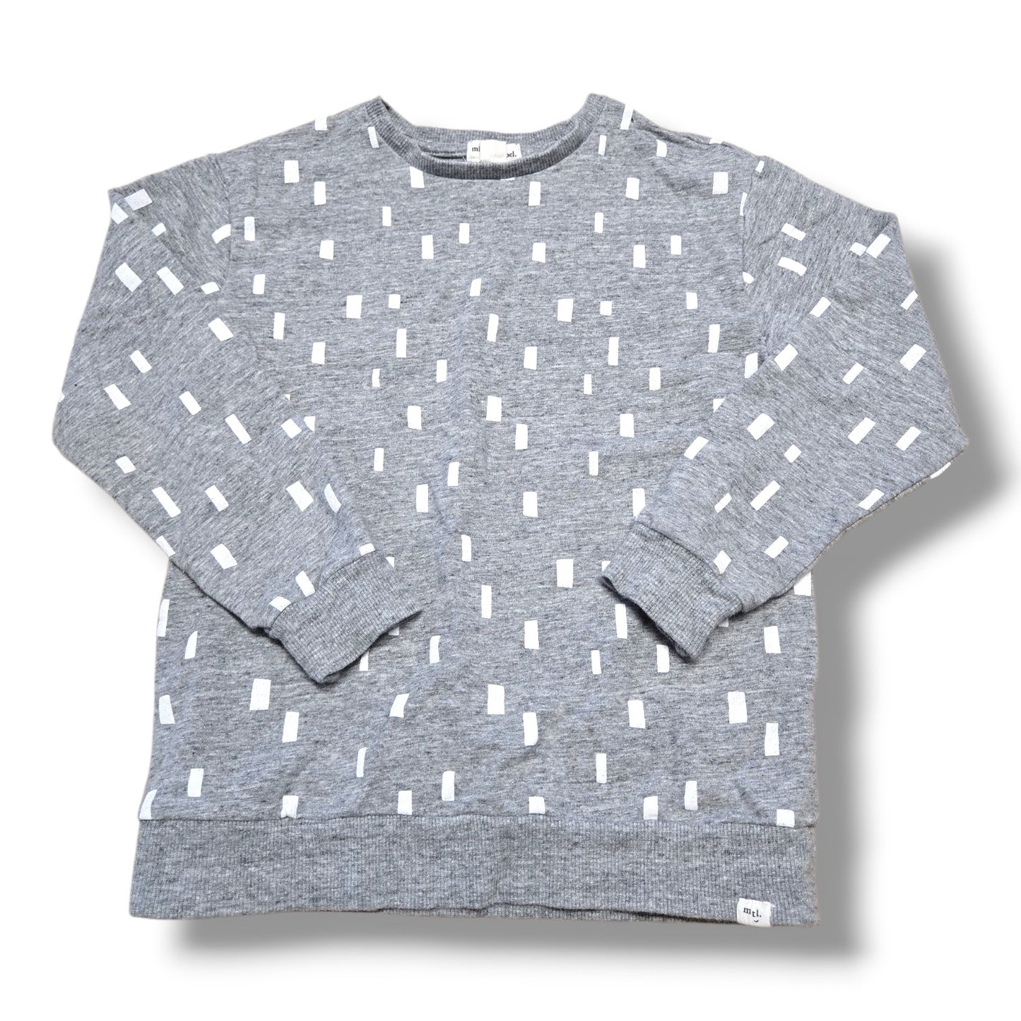 Pre-loved Miles the Label crewneck sweatshirt in grey with geometric print, perfect for everyday wear.