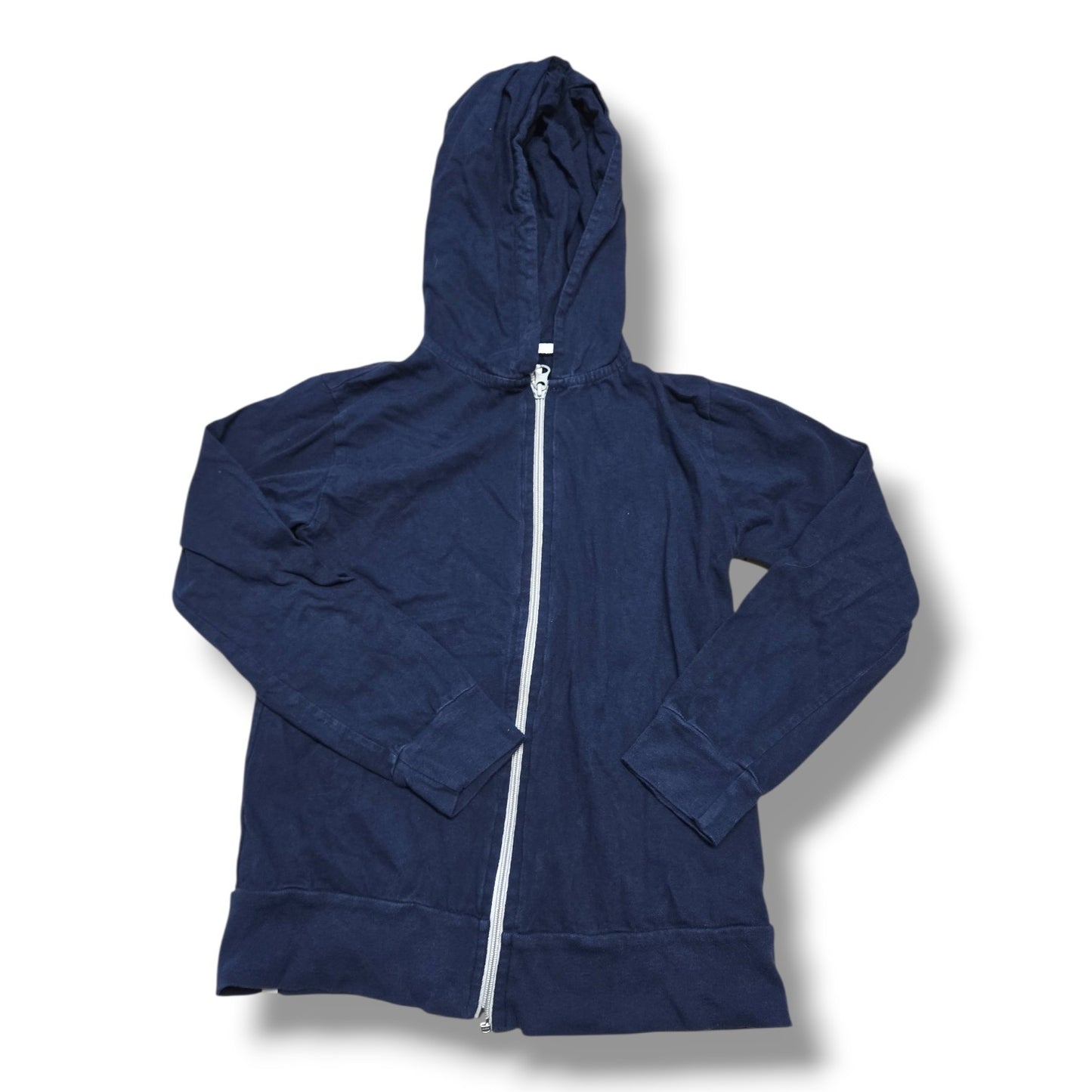 pre-loved mini mioche zip-up hoodie in navy with full zipper and attached hood