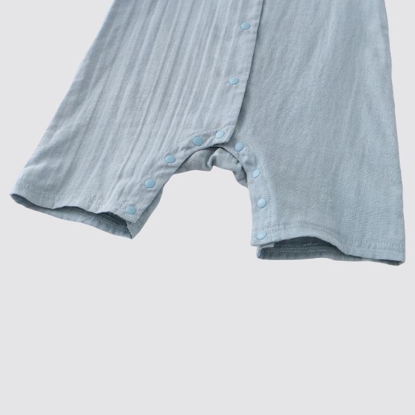 Coming Soon | Blara Organic House | Natural Dyeing
Short Sleeve Cuban Collar Romper | Mist Blue