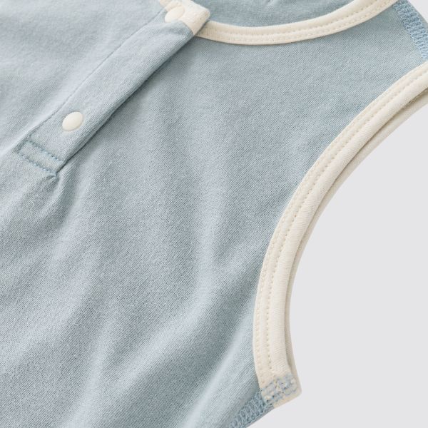 Coming Soon | Blara Organic House | Sleeveless Henley Bodysuit | Mist Blue
