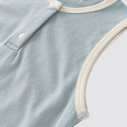 Coming Soon | Blara Organic House | Sleeveless Henley Bodysuit | Mist Blue
