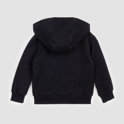 BOY HOODED ZIP FRONT JACKET KNIT-BLACK