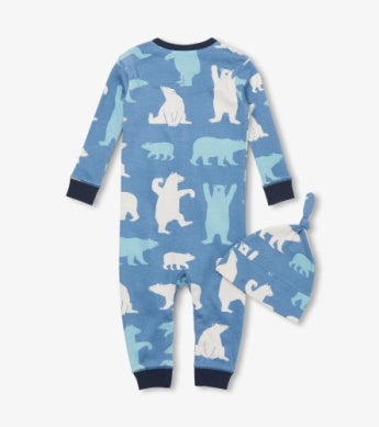 Blue Polar Bears Baby Coverall & Hat