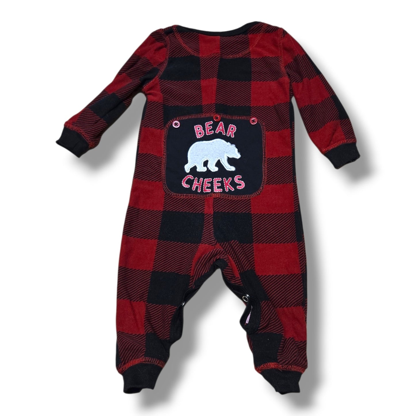 Buffalo Plaid “Bear Cheeks” Romper | 3–6M | Pre-loved Quality