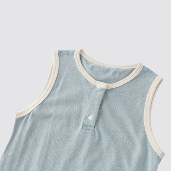 Coming Soon | Blara Organic House | Sleeveless Henley Bodysuit | Mist Blue