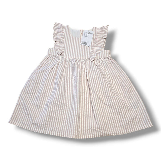 H&M 2T dress new with tags white and pink striped dress with ruffle sleeves and retail tag.