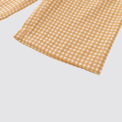 Coming Soon | Blara Organic House | Wide Leg Denim Pants | Yellow Checker Print