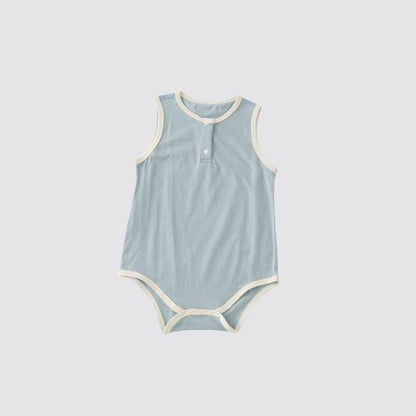 Coming Soon | Blara Organic House | Sleeveless Henley Bodysuit | Mist Blue
