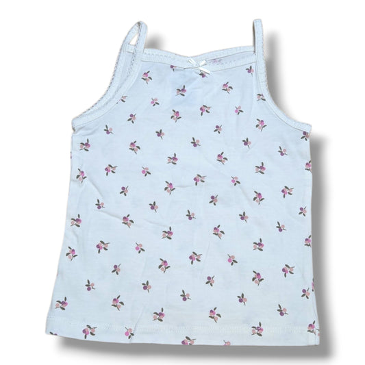 H&M pre-loved tank top with floral print, inspected for quality with minor signs of wear and imperfections.