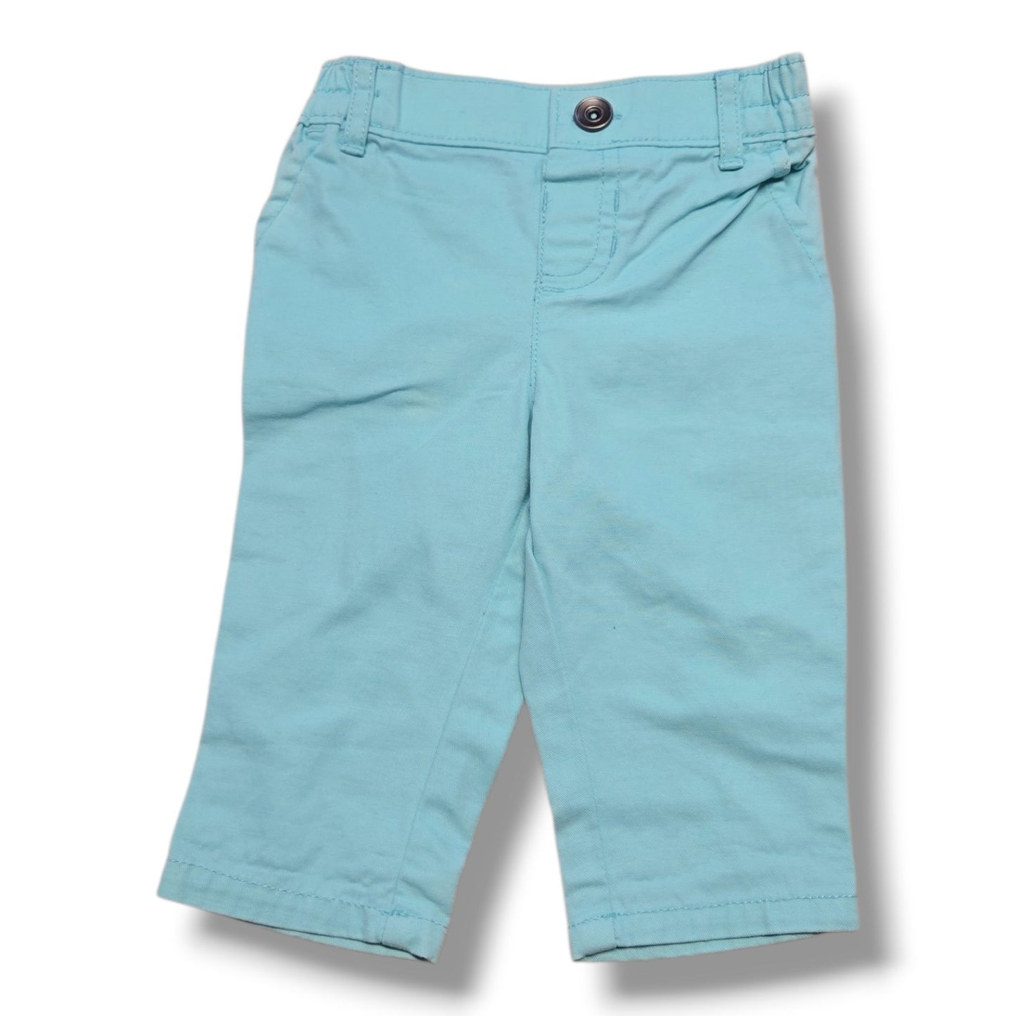 Preloved toddler pants 3-6 months in soft aqua color with pockets and elastic waistband, in mint condition.