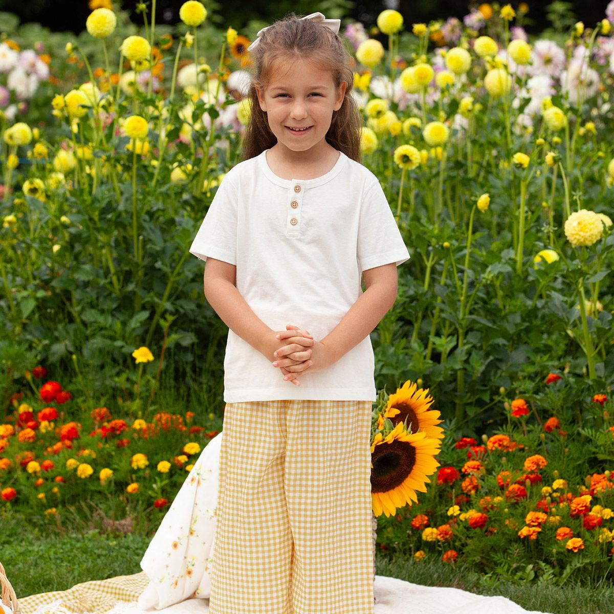 Coming Soon | Blara Organic House | Wide Leg Denim Pants | Yellow Checker Print