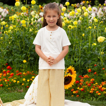 Coming Soon | Blara Organic House | Wide Leg Denim Pants | Yellow Checker Print