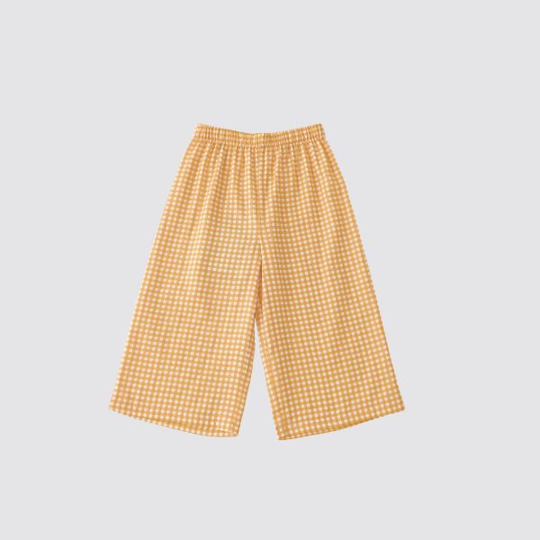 Coming Soon | Blara Organic House | Wide Leg Denim Pants | Yellow Checker Print