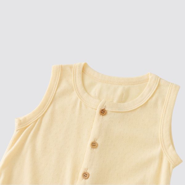 Coming Soon | Blara Organic House | Sleeveless Henley Romper | Creamy Yellow