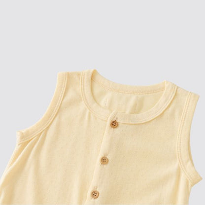 Coming Soon | Blara Organic House | Sleeveless Henley Romper | Creamy Yellow