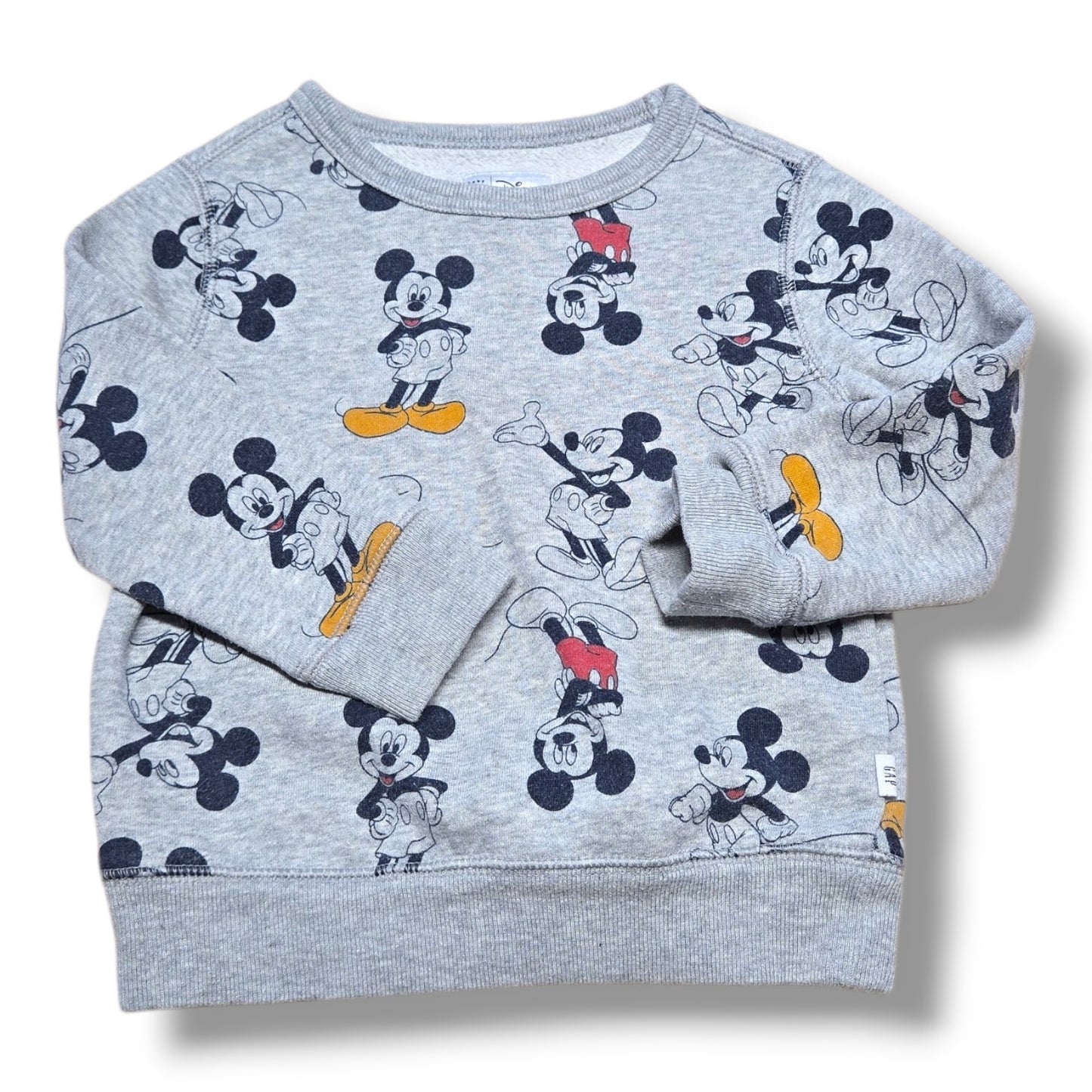 Pre-loved Mickey Mouse sweatshirt in soft heather grey with all-over Mickey print, perfect for Disney fans.