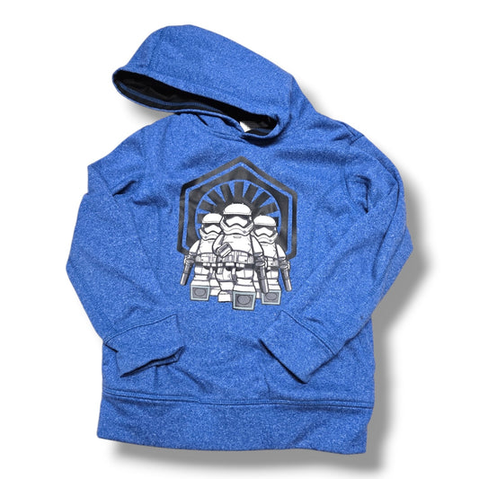 Disney Star Wars hoodie size 7/8 in blue with LEGO Stormtroopers design for kids.