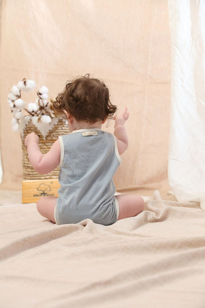 Coming Soon | Blara Organic House | Sleeveless Henley Bodysuit | Mist Blue